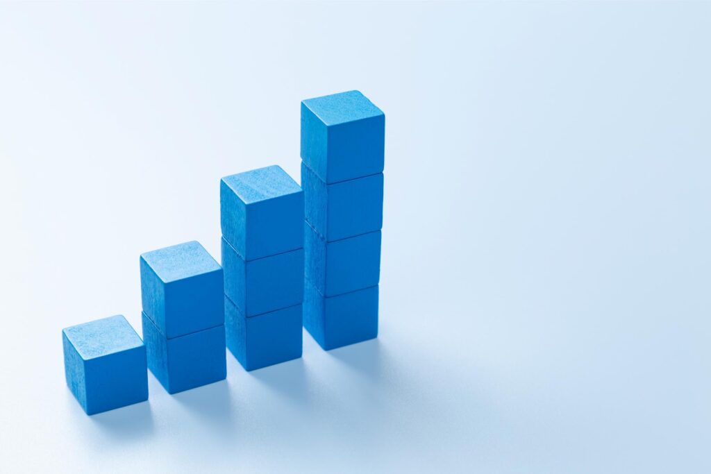 ブロックで作った右肩上がりのグラフ