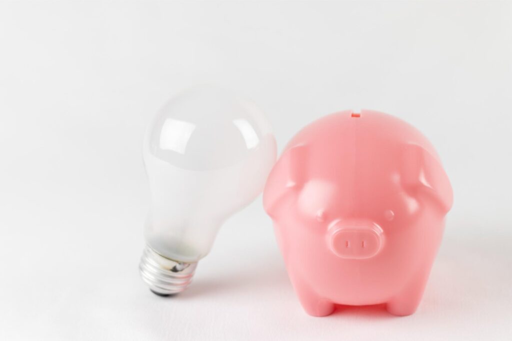 豚の貯金箱と電球